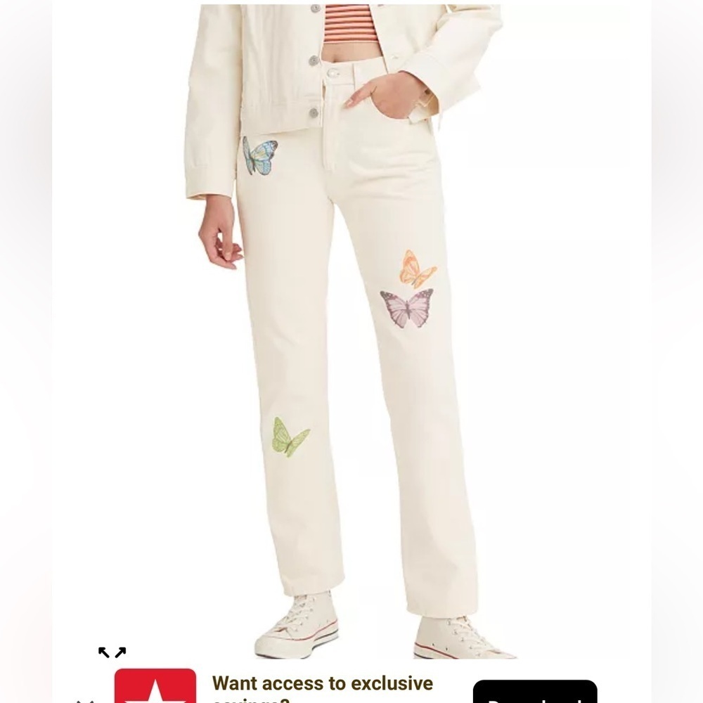 Levi's 501 Original high rise straight leg cream Jeans with Colorful Butterfly - Picture 10 of 10